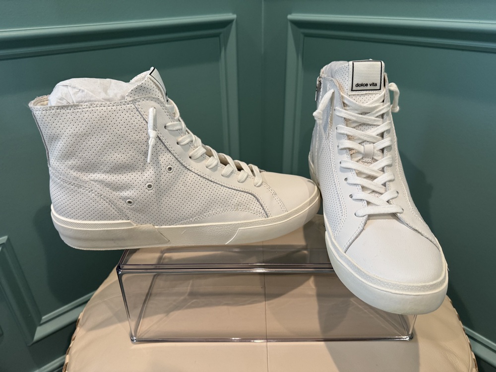 NEW Dolce Vita Zohara High Top sneakers in White Perforated leather size 11